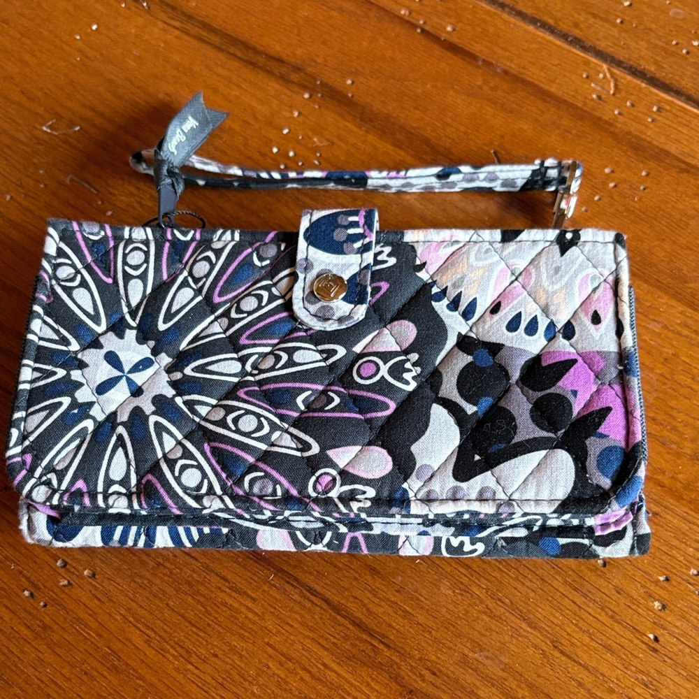Vera Bradley Black and Purple Patterned Wristlet